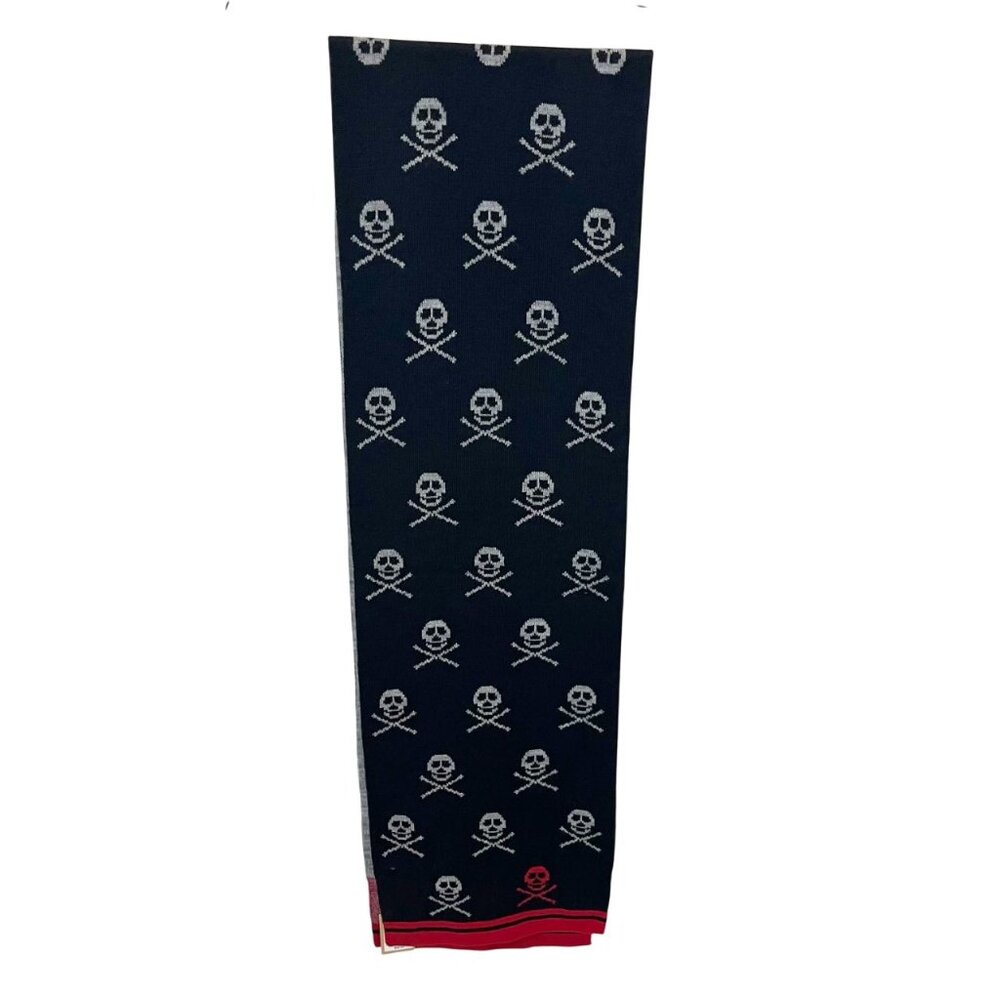 NEW Johnston & Murphy Black Skull & Cross Bones Rectangle Knit Scarf‎